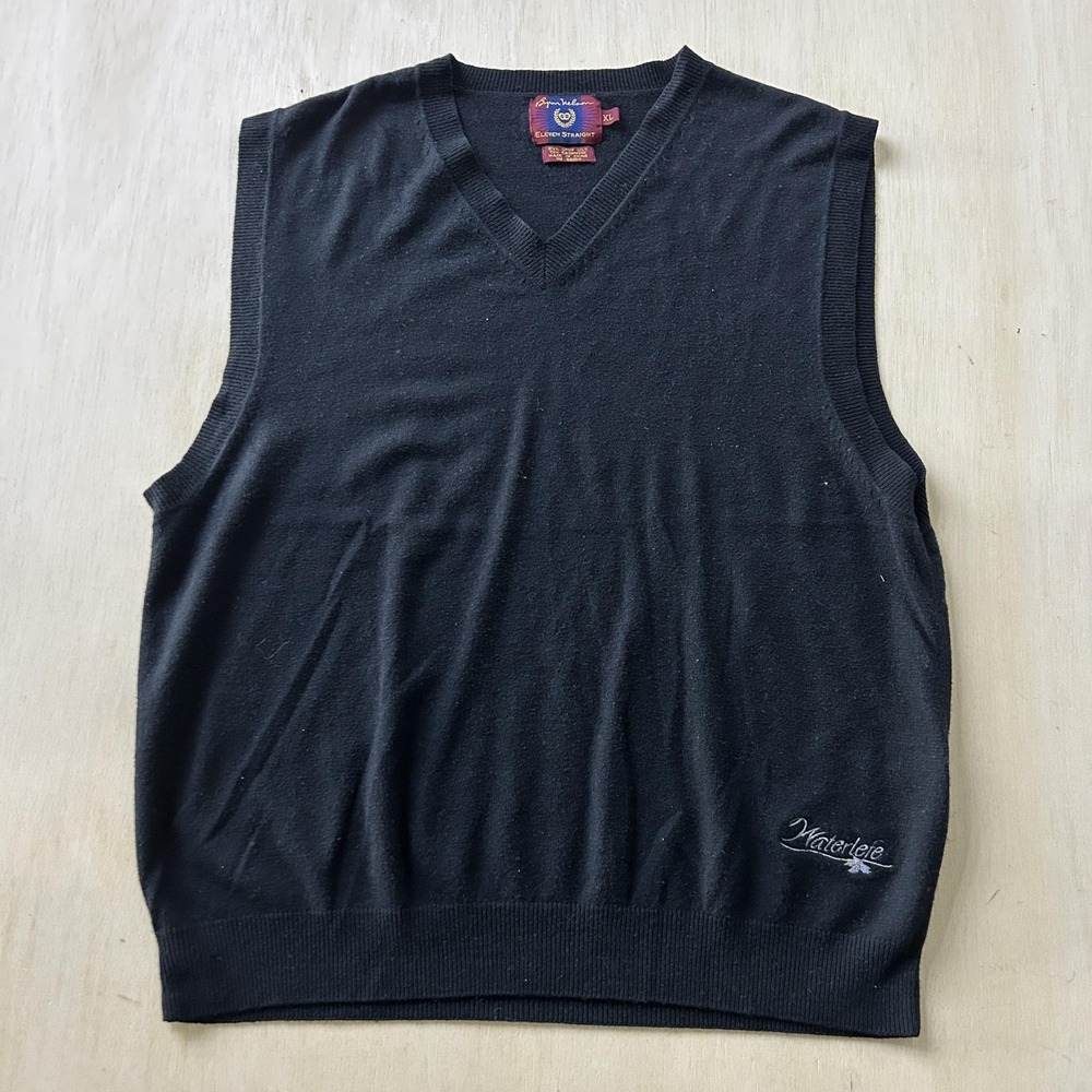 Byron Nelson Sweater Vest Mens XL Black Silk Cashmere V Neck Golf Course Logo